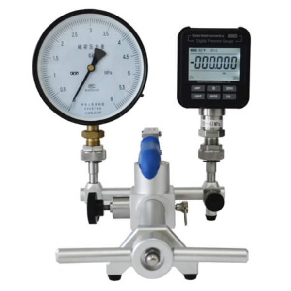 HS702 HS703 pneumatic pressure comparator with digital and analog gauge calibration setup